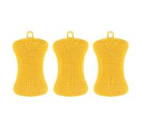 3Pcs Washing Dish Scrubber, Silicone Sponge Brush Multi-Functional Cleaning Scouring Brushes Non-Scratch for Washing Vegetable Fruits Bowl Dish Pot Pan (Yellow)