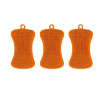 3Pcs Washing Dish Scrubber, Silicone Sponge Brush Multi-Functional Cleaning Scouring Brushes Non-Scratch for Washing Vegetable Fruits Bowl Dish Pot Pan (Orange)
