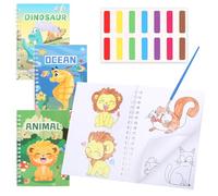 3pcs Water Colouring Book for Kids, Watercolor Painting Sets Include Animal Cartoon Dinosaur Colouring Books Painting Book with Water Pen Water Colouring Books Crafts Gift for Drawing for Boys Girls
