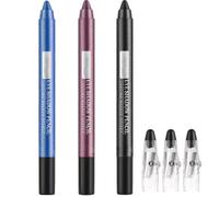 3PCS Waterproof Cream Eyeshadow & Eyeliner Stick - Long-Lasting Sparkle Eye Pencil for Non-Smudge Glitter Looks, 2-in-1 Formula, Travel-Friendly,Fog Puple,Blue,Black
