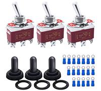 3Pcs Waterproof Heavy Duty Toggle Switch 12V DC 30A DPDT 3 Position 6 Pin ON-Off-ON Switch with Weatherproof Boot Cap Cover for Car Boat with Terminal KL-C203-MZ