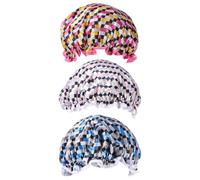 3pcs Waterproof Shower Cap Reusable Polyester Double Layer for Women | Printed Design, Easy to Use for Makeup and Bathing, Hair Stays Dry, Ladies Accessory