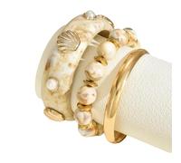 3Pcs Waved Patterned Stackable With Faux Pearls Embellishments Lightweight Design For Layered Looks Bold Themed Statement Cuffs