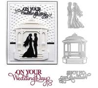 3PCS Wedding Dies for Card Making Bride and Groom Metal Cutting Dies for DIY Scrapbooking Paper Crafting Handmade Crafts On You Wedding Day Alphabets Wedding Building Metal Die Cuts,Wedding Decoration