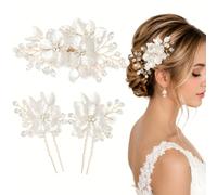 3PCS Wedding Hair Accessories for Women, Bridesmaid Bridal Flower Hair Clip | Flower Hair Pins for Women Girls, Hair Accessories for Wedding Guest Prom, Party, Elegant Sparkle Hair Pieces