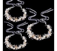 3PCS Wedding Headband Flower-Leaf Hair Accessories,Bridal Pearl Rhinestone Alloy Headpieces For Bride Women Birthday Photo Vintage Fashion,White Flowers Gold Floral Band