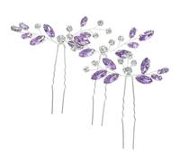 3pcs Wedding Rhinestone Hair Fork for Brides, U Shaped Purple | Zinc Alloy with Smooth Surface, Decorative Sparkle for Buns, Veils, Retro Parties and Engagement Photos
