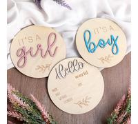 3PCS Welcome Baby Sign, Birth Announcement Sign, Its A Boy Its A Girl Wooden Signs ect Gender Reveal, Baby Name Announcement Signs for Newborn Boys And Girls