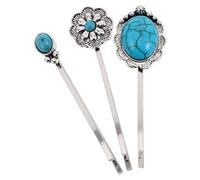 3pcs Western Hair Clip Set, Boho Turquoise Bobby Pins for Women | Retro Hairpin Trio, Zinc Alloy with Turquoise Inlay, Secure Hold for Weddings and Parties