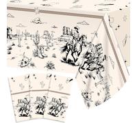 3Pcs Western Party Tablecloth for Cowboy Birthday Decoration Supplies Rodeo Bachelor Themed Plastic Rectangle Table Cloth Disposable Cowboys Ranch Tablecover for Kids Boys Wild West Decor 108x54in