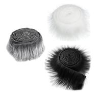3Pcs White Faux Fur Fabric, 5 x 150 cm Fluffy Black Fur, White and Black Faux Fur, for Gnomes Beard Santa Claus Hair Dwarf Cosplay Costume DIY Craft Decoration