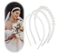 3Pcs White Pearl Headband for Girls,Pearl Headbands for Women,Vintage Pearl Headpiece,Faux Pearl Rhinestones Hairbands Set,Pearl Bridal Hair Hoop Party Wedding Hair Accessories for Women Girls