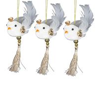 3Pcs White Robin Bird 7x13cm - Christmas Tree Hanging Decorations Festive Decorative Ornaments Fairy Tale Themed Xmas Tree Pendant