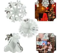 3Pcs White/Silver Christmas Decorations Ceiling - 30cm Bell, Ball and 40cm Snowflake Hanging Pendant with String, Christmas Winter Holiday Party