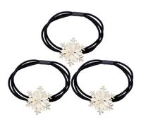 3pcs White Snowflake Hair Tie with Rhinestones for Women Christmas | Elastic Secure Hold, Gentle on Hair, Fashionable Style, Festive Accessory for Women, White Finish