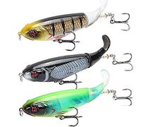 3PCS Whopper Popper Topwater Fishing Lure Artificial Hard Bait 3D Eyes Plopper With Soft Rotating Tail Fishing Tackle