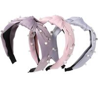 3Pcs Wide Knotted Pearl Hairband, Handmade Durable Material, Lightweight Comfortable Design, Adjustable Size, Non-Slip Grip, Photography Props, Formal Event, Social Gathering, Daily Wear Accessory