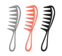 3pcs Wide Tooth Comb, Large Tooth Comb Wide Tooth Curl Comb Shark Teeth Hair Barber Hairstyle Tool for Curly Wet Wavy Thick Hair Wigs Barber Salon (Black, Silver, Pink)