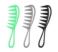 3pcs Wide Tooth Comb, Large Tooth Comb Wide Tooth Curl Comb Shark Teeth Hair Barber Hairstyle Tool for Curly Wet Wavy Thick Hair Wigs Barber Salon (Black, Silver, Green)