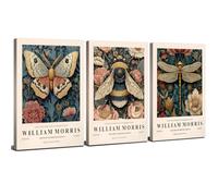 3Pcs William Morris Wall Art Vintage Flower Canvas Prints for Bedroom Nature Wildflower Painting Poster Rustic Animal Dragonfly Bee Butterfly Canvas Artwork for Living Room Home Decorations 12x16"