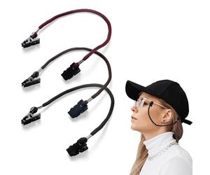 3PCS Windproof Cap Clips for Travel, Fishing Caps Easy Clips Hat, Glasses Strap, Eyewear Retainer for Outdoor Activities Reading Glasses, Boating Running Hiking Camping Travel（Black, red, brown）