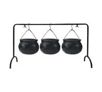3pcs Witch Cauldron Bowl Halloween Black Cauldrons,Witches Cauldron Serving Bowls Rack Witch Cauldron Set Trick Or Treat Candy Pail Holder For Halloween Theme Decorations