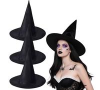 3Pcs Witch Hats,Black Pointed Halloween Wizard Hat wicked hat Boys And Girls Witch Costume Accessories Unisex Fancy Carnival Accessories for Halloween Dress Adult Up Costume Party Cosplay