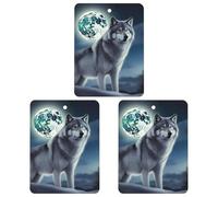 3PCS Wolf Under Moon Car Air Freshener Hanging Scented Cards Cute Black Car Fresheners Long Lasting New Cars Scents for Women Men Natural Air Freshener with Lanyard Automotive Freshies