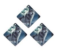 3PCS Wolf Under Moon Car Air Freshener Hanging Scented Cards Cute Gray Car Fresheners Long Lasting New Cars Scents for Women Men Natural Air Freshener with Lanyard Automotive Freshies