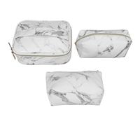 3Pcs Women Cosmetic Bag Marble Print Makeup Case, PU Leather Cosmetic Storage Handbag with Gold Zipper, Large Medium Small Travel Makeup Bags for Daily Use and Parties