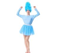3PCS Women Light Blue Tutu Tulle Skirt Fairy Fluffy Ballerina Skirt Costume with Beehive Wigs, Halloween Fancy Dress Up (Blue, Medium)