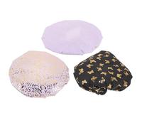 3pcs Women’s Double Layer Waterproof Shower Cap for Thick Hair PE | Reusable Design, Lightweight Carry, Kitchen and Shower Use, Stylish Simple Look, Three Assorted Colours