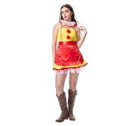 3PCS Women Scary Clown Costume Jester Halloween Dress with Balloon Fishnet Stocking, Sexy Joker Cosplay Outfits Fancy Dress (Yellow, Large)