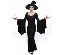 3PCS Women Witch Costume Dress Black Evil Wizard Hat Sorceress Outfit for Halloween Party Dress Up (Witch Costume-3PCS, Medium)