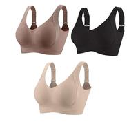 3PCS Womens Bras Women's Solid Four-Breasted Adjustable Wireless Bra, Comfortable Breathable Ribbed Push Up Seamless Ladies Bras(A,XL)