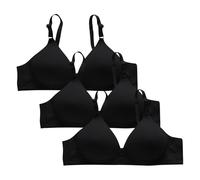 3PCS Women's Everyday Bras Ladies Bra Non Wired Full Support Plus Size Sports Breathable Older Women Gathered Comfortable Underwear Daily Bra Black