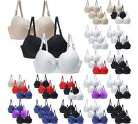 3Pcs Women's Lace Push Up Bras, Floral Lace Non Padded Full Coverage Minimizer Bra Everyday Bras Push Up Underwear Support Comfortable Bralette Lounge Lingerie Breathable with Adjustable Straps
