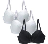 3Pcs Women's Lace Push Up Bras, Floral Lace Non Padded Full Coverage Minimizer Bra Everyday Bras Push Up Underwear Support Comfortable Bralette Lounge Lingerie Breathable with Adjustable Straps