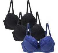 3Pcs Women's Lace Push Up Bras, Floral Lace Non Padded Full Coverage Minimizer Bra Everyday Bras Push Up Underwear Support Comfortable Bralette Lounge Lingerie Breathable with Adjustable Straps