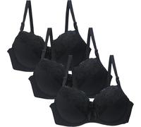 3Pcs Women's Lace Push Up Bras, Floral Lace Non Padded Full Coverage Minimizer Bra Everyday Bras Push Up Underwear Support Comfortable Bralette Lounge Lingerie Breathable with Adjustable Straps