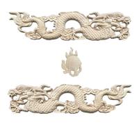 3pcs Wood Carved Onlay Applique Unpainted Furniture Chinese Traditional Dragon Light Door Decors for Cabinets Windows Cupboards Wall