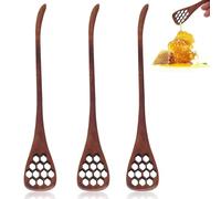 3Pcs Wood Honey Dipper Sticks, Cute Honey Spoon Small Wooden Syrup Dippers Honey Mixing Stirrer with Hole for Mixing Drizzling(Brown)