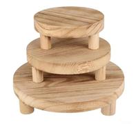 3Pcs Wood Plant Stand Outdoor Round Riser Flower Pot Holder Tray Natural Wooden displays Base for Garden Patio Home Decor Elegant Compact Design(Light-fired)