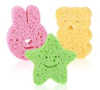 3Pcs Wood Pulp Cotton Baby Sponge Set for Bathing: Rabbit, Star, Bear, Cute Cartoon Toddler Baby Bath Sponge, Natural Soft Absorbent Wood Pulp Cotton Babies Sponges Set for Baby's Skin, Bathing