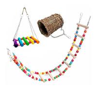 3PCS Wooden Bird Warm Nest Swing Ladder for Small Parrots Parakeets Squirrel