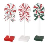 3pcs Wooden Candy Cane Tiered Tray Decor - Red White Candy Cane Centerpiece for Farmhouse Christmas Party Decoration