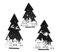 3pcs Wooden Christmas Tree Decor, Farmhouse Black and White Christmas Decorations Xmas Tree Ornaments Tiered Tray Decor for Home Tabletop Party