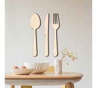 3pcs Wooden Eat Signs, Large Fork Knife Spoon Set Wall Decor, Rustic Wooden Kitchen Hanging Decor, Wall Mounted Wood Sign Farmhouse Wood Wall Plaque for Kitchen, Home, Dining Room, Cafe (Color: B, SI)
