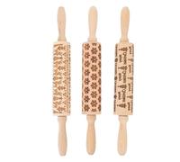 3Pcs Wooden Embossed Rolling Pin Set Cute Christmas Pattern Engraved Embossing Rolling Pin for Baking Cookies Pastries Durable Composite Wood Bearing Design Ergonomic Handles