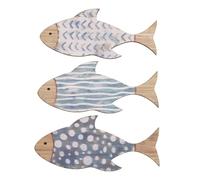 3pcs Wooden Fish Wall Decor Beach Theme Sculpture for Coastal Homes | Natural Solid Wood, Sanded Finish and Unique Grain, Double Sided Tape, Pre Drilled Holes, Lightweight
